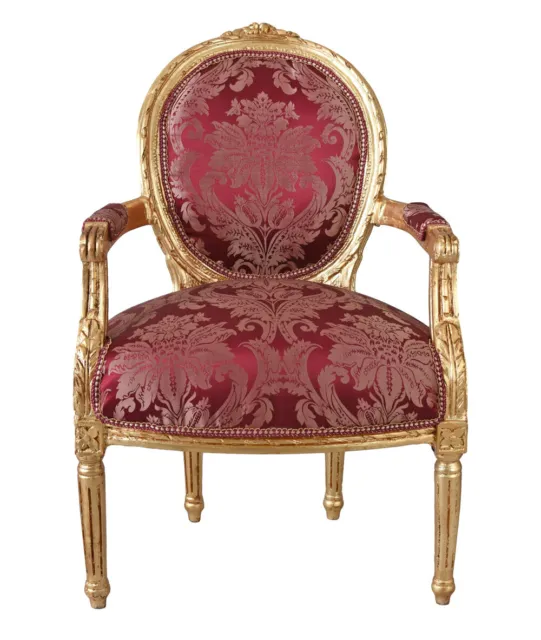 Medaillon Sessel Barock Stuhl königlicher rot gold Esszimmerstuhl Armlehnstuhl