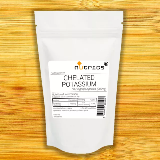Nutrics® 900mg CHELATED POTASSIUM GLUCONATE 60 Vegan Capsules 100% Pure