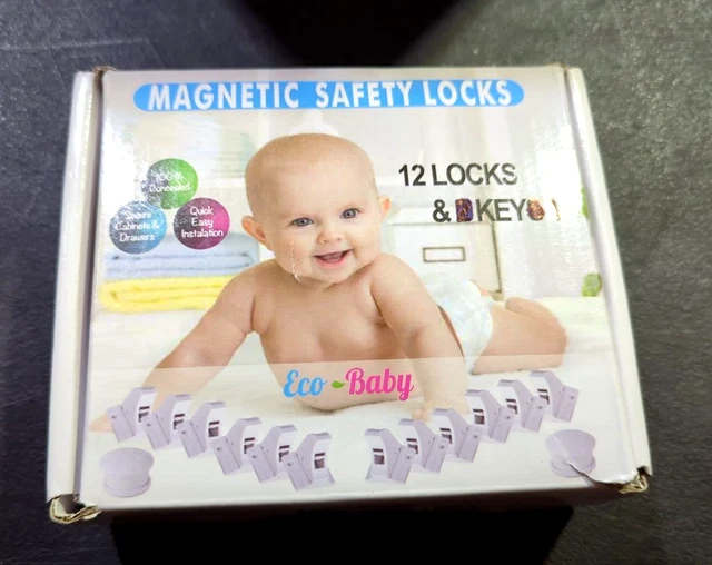 Eco-Baby Magnetic Safety Locks, 12 Locks & 1 Key NEW Never Used Only one key