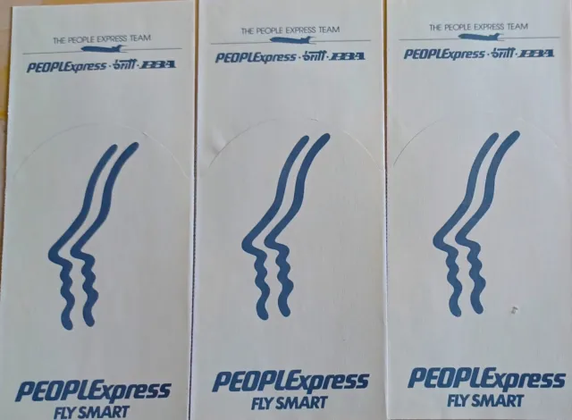 PEOPLExpress, Airlines.  3 Ticket Jackets with New York Terminal Map on back