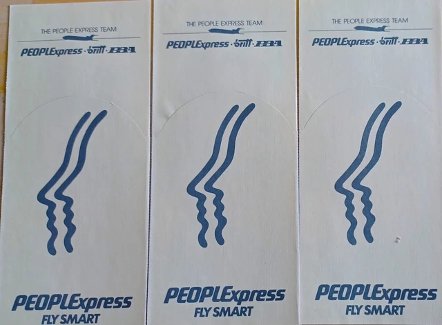PEOPLExpress, Airlines.  3 Ticket Jackets with New York Terminal Map on back