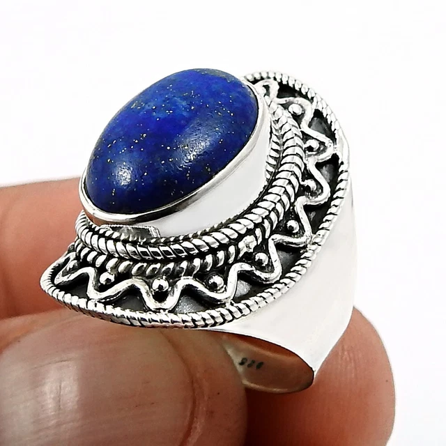 Gift For Women Solitaire Bohemian Ring Size 6 925 Silver Natural Lapis Lazuli G5