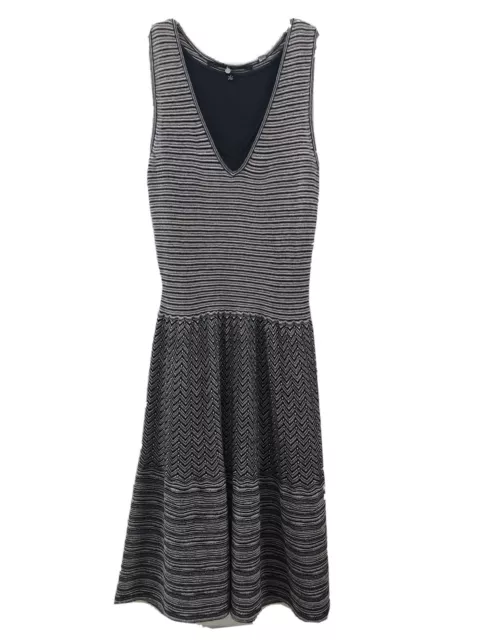 Knitted & Knotted Test Pattern Dress Anthropologie Wool Stripe Gray Silver Sz S