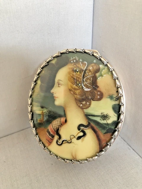 Antique Sterling Silver Box with Hand Painting