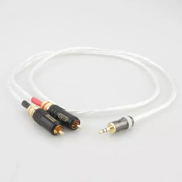 3.5mm Jack Male  to Dual RCA OCC Silver Plated HIFI Headphone Audio AUX Cable