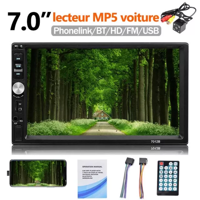 2 Din Bluetooth 7" Écran tactile voiture Stéréo lecteur radio USB/TF/AUX +Caméra