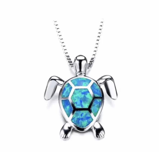 BLUE FIRE OPAL Turtle Necklace Earrings Sterling Silver 925 SP With ...