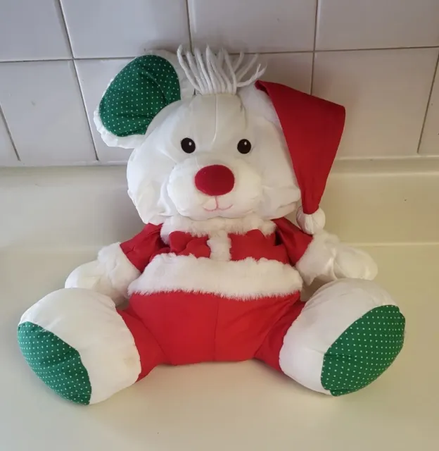 Fisher Price White Bear Santa Clause Puffalump Plush Christmas Holidays Red Suit