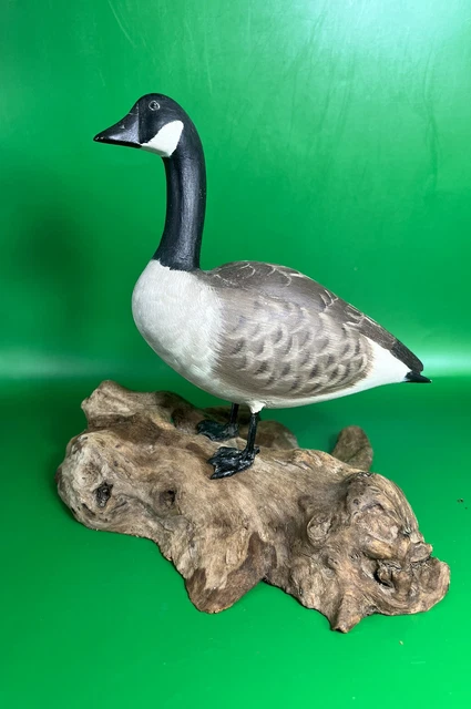 VTG ECKSTEIN Hand Carved Painted Wooden Canadian Goose Driftwood Folk Art