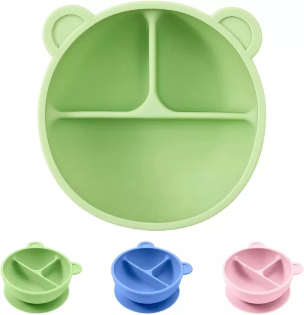 Silicone Baby Plate with Suction Base Toddler Plate Feeding Tray Kids Snack Bowl 2