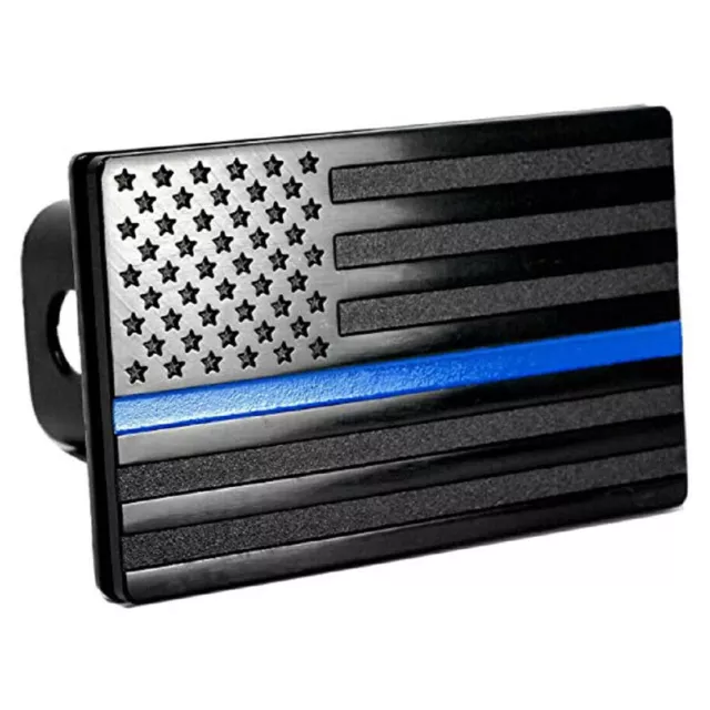 Thin Blue Line US USA American Flag Tow Trailer Hitch Cover For 2" Receivers