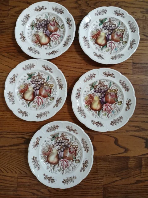 (5) Vintage Johnson Bros Windsor Ware HARVEST FRUIT 10 3/4" Dinner Plates