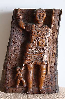 Antique Hard and Heavy Wood Carving Roman Warrior Figurine Primitive Wooden Art
