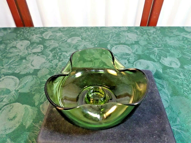 Beautiful Mid-Century Decorative Green Glass Candlestick Holder