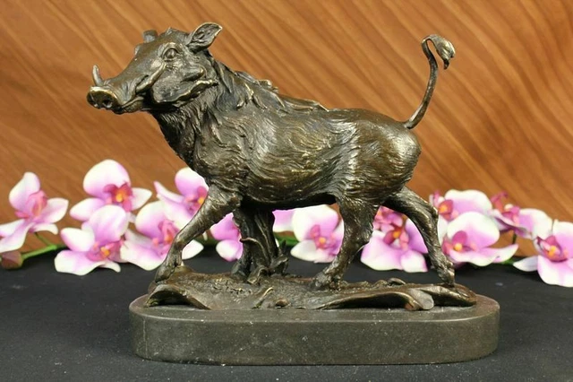 Fatto a Mano Wild di Cinghiale Hog Maialino Puro Bronzo Scultura Statua Statuina