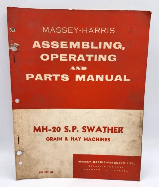 MASSEY HARRIS MH-20 Self Propelled Swather Assembly Operating Parts ...