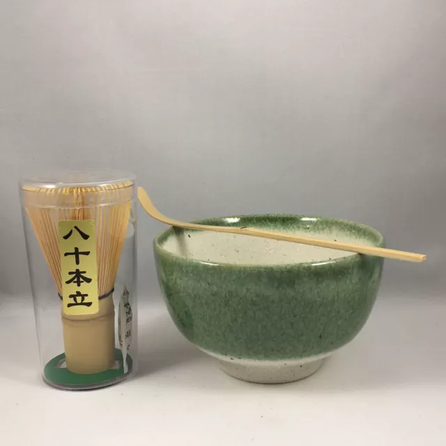 Japanese Oribe Matcha Bowl Whisk Chashaku Scoop Tea Ceremony Set Made in Japan