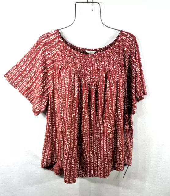 Lucky Brand Women’s Shirt XL Red Geometric Print Boho Peasant Top Blouse NWT