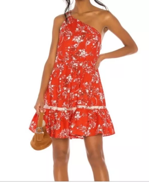 Free People Dress All Mine Mini One Shoulder Floral Print Red Sz M