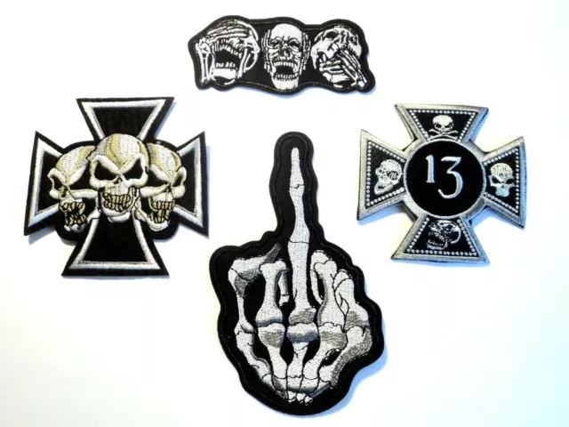 1x Skull Biker Patches Embroidered Cloth Badge Applique Iron Sew On Up Yours