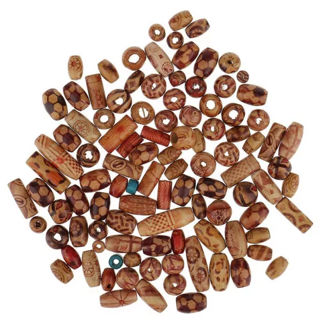 100*/Mixed Large Hole Wooden Beads Set For-Macrame Jewelry Charms Crafts/Making