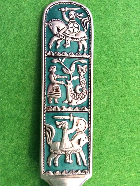 RARE Enamel Viking Horse Rider Sterling Big Souvenir Spoon Norway David Andersen
