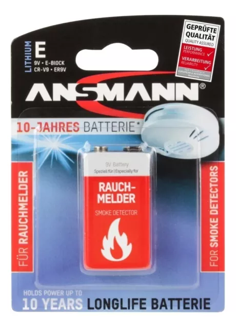 1-10 x ANSMANN 10-Jahres Lithium Batterie für Rauchmelder 9V BlockE/1604LC 6F22
