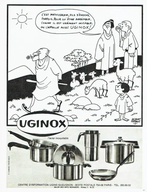 PUBLICITE ADVERTISING 126  1966  les casseroles Uginox  par Jacques Faizant