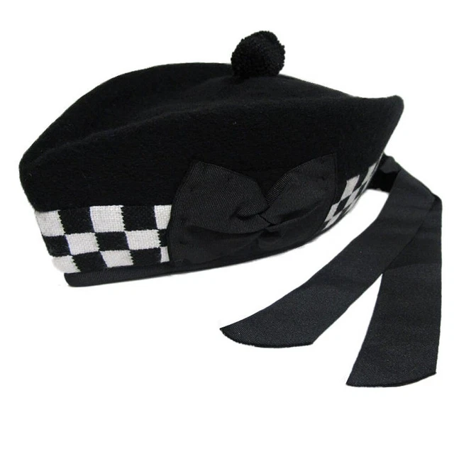 Tartanista Mens Black and White Dice Wool Piper Glengarry Kilt Hats