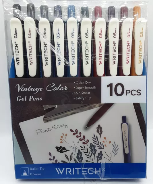 10 Assorted Color Retractable Gel Ink Pens, 0.5mm Fine Point Quick Dry ,  Unique Vintage Color Pen For Journaling, Drawing, Doodling, and Notetaking