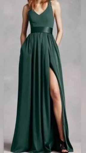 Vera Wang Evening Gown Belted Strapless Dress Size 8 Forest Green. Brides Maid 3