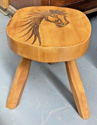 Carved horse design three legged stool 390mm x 360mm x 310mm 2