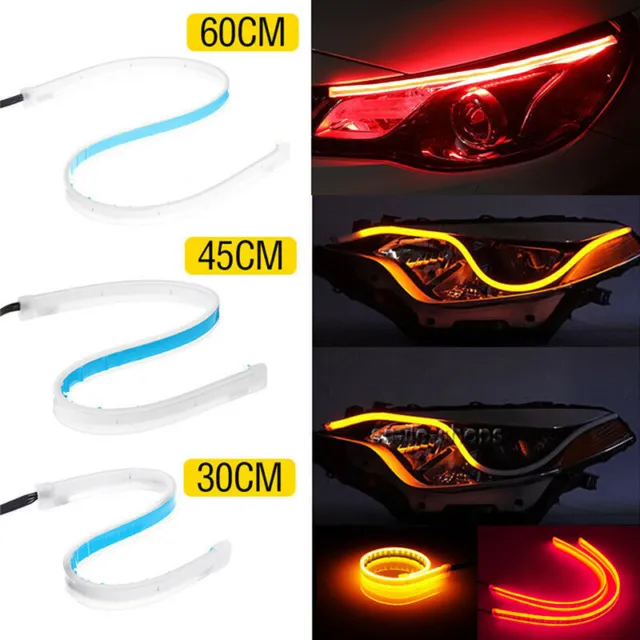 2 x 60CM LED DRL Light Amber Sequential Flexible Turn Signal Strip For Headlight