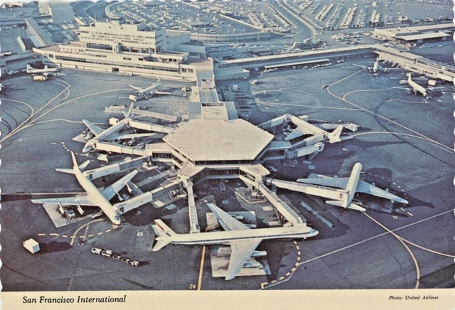 1960s Aerial View International Airport San Francisco CA UNITED AIRLINE Postcard