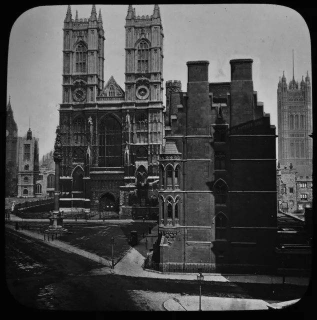 ANTIQUE Magic Lantern Slide WESTMINSTER ABBEY EXTERIOR C1890 PHOTO .. LONDON