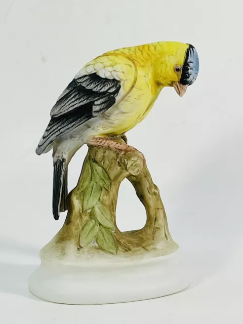 Lefton Gold Finch Yellow Bird Siting on Branch Figurine KW395 Hand Painted