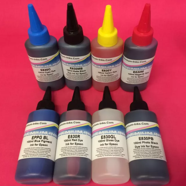 8X100Ml Dye Refill Printer Ink Bottles For Epson Stylus Photo R800 R1800