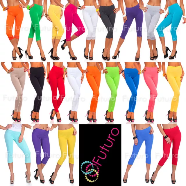 Cotton Leggings Various Lengths Full Length, Cropped 3/4, With Lace Gym Pants