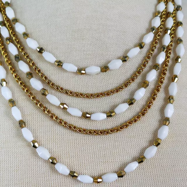 VINTAGE CROWN TRIFARI Multistrand White Bead Chain Draped Necklace $14. ...