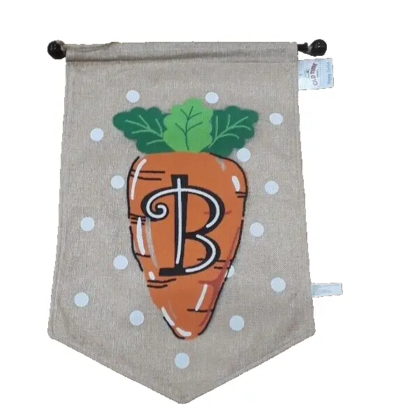 Spring Easter "B" Monogram Carrot Burlap House Flag with Pole NEW