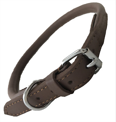 Hand-Made Brown Soft Genuine Leather Rolled Dog Collar Training Strong Labrador