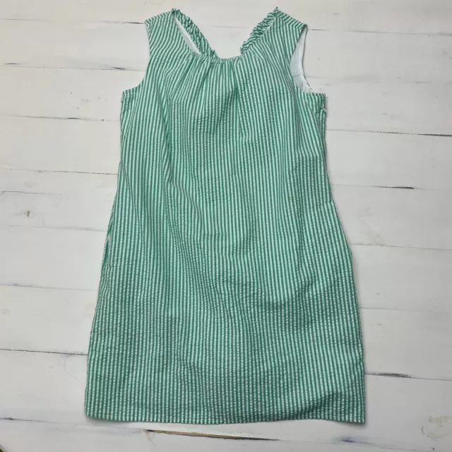 Crown and Ivy Women Seersucker Green White Sleeveless Ruffle Back Pockets Sz 10