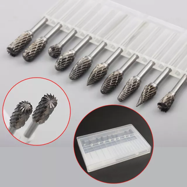 10* Tungsten Steel Solid Carbide Burrs For Dremel Rotary Burs Tool Drill Bit AU 2