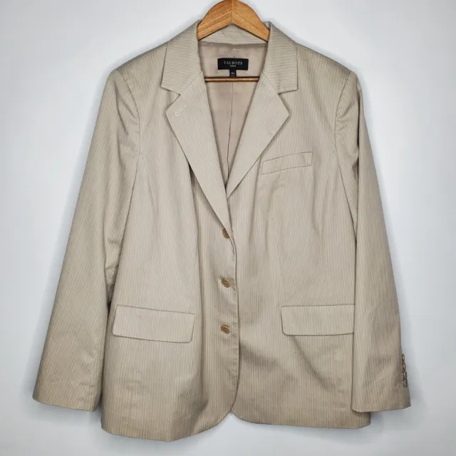 Talbots Womens Tan Pinstripe Blazer Size 18W Three Button Pockets Notch Lapel