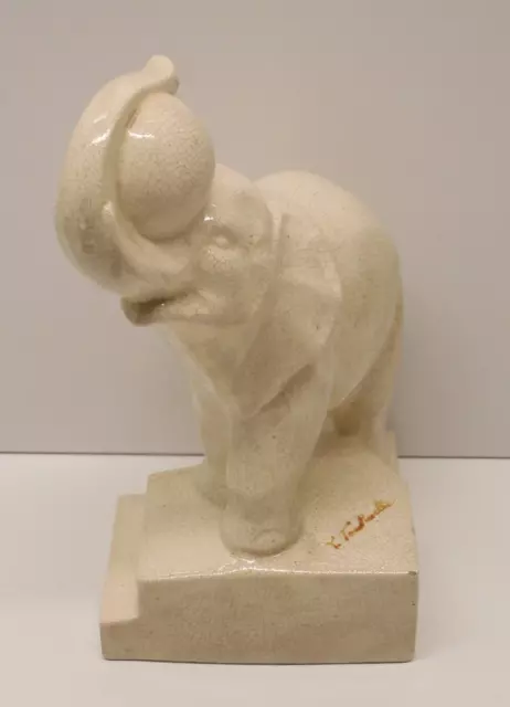 *JOLI SUJET ELEPHANT CERAMIQUE ART DECO CRAQUELEE signé FONTINELLE COLLECTION  D