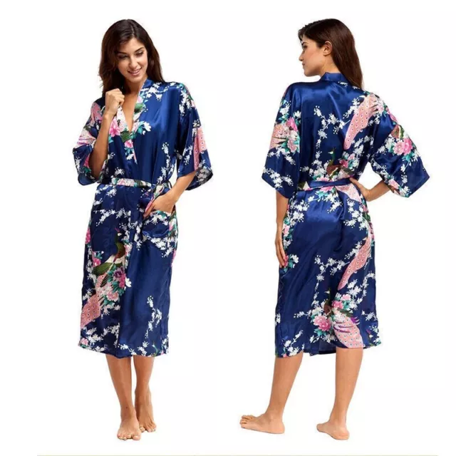 woman satin silk dressing gown floral long robe ladies bathrobe kimono night wea