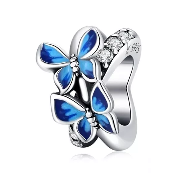 SOLID Sterling Silver Sparkling Blue Butterfly Spacer Charm by YOUnique Designs