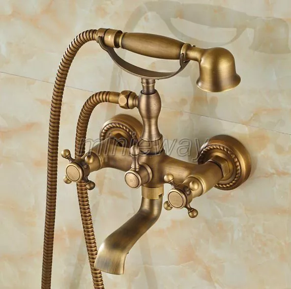 Antique Brass Wall Mounted Clawfoot Bathroom Tub Spout Faucet Hand Shower mtf024