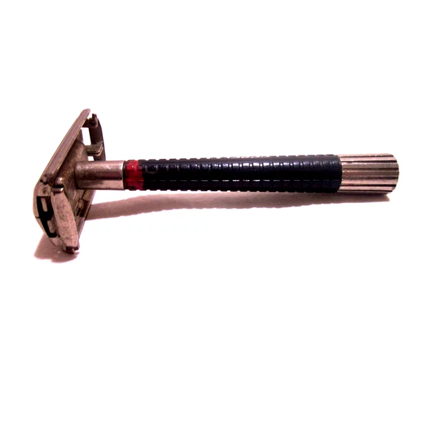Shick Metal Razor Vintage Shaving Grooming Made In The USA Black Red Handle