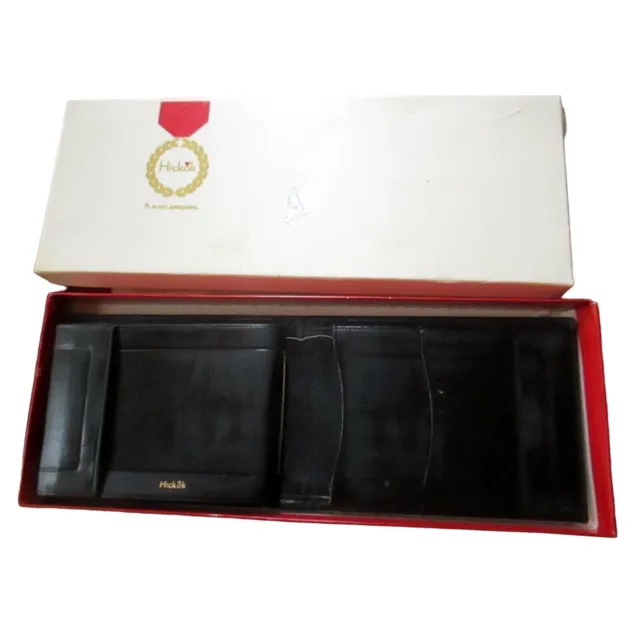 Vintage BILLFOLD WALLET HICKOK BLACK IN BOX GENUINE LEATHER  BROWN BIFOLD USA